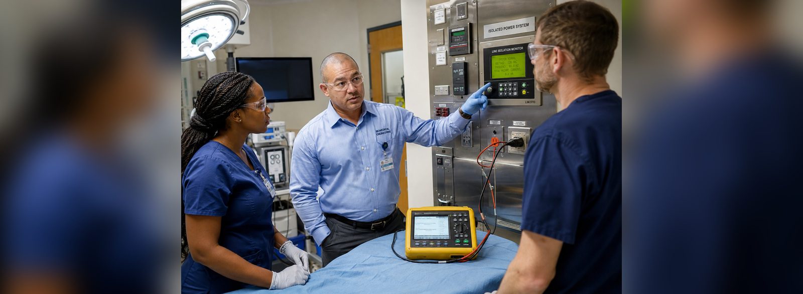 Line isolation monitor programming and setup reviewed with a power quality analyzer connected
